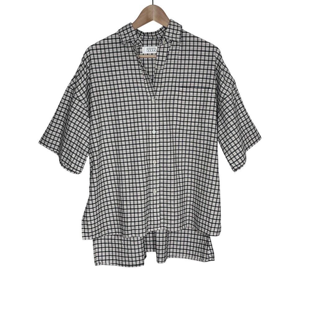 Lowrys Farm Plaid Cotton Oversized Button Front Shirt Tunic Japan